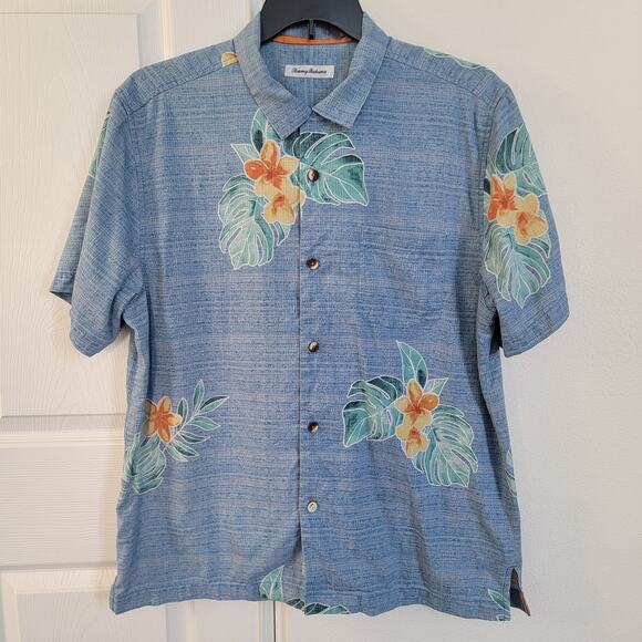 Tommy Bahama Blue Silk Turkish Sea‎ Bloom Adrift Floral Button Front Shirt Large - Picture 3 of 16